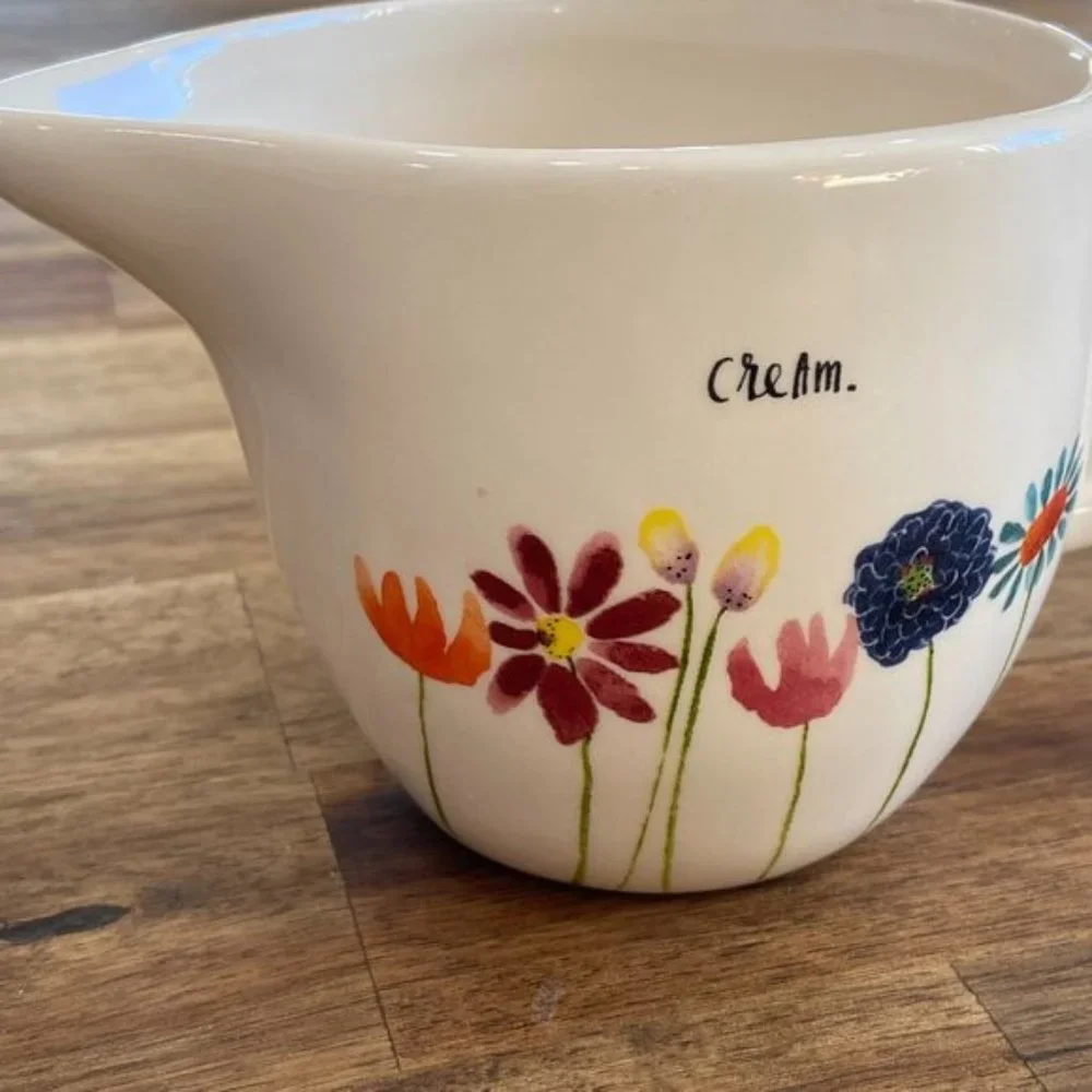 Rae Dunn Artisan Collection CREAM Floral Print Creamer Ceramic Pitcher